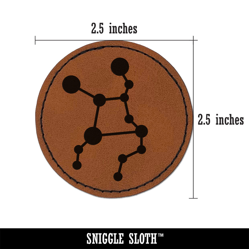 Virgo Zodiac Star Constellations Round Iron-On Engraved Faux Leather Patch Applique - 2.5"