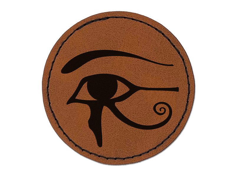 Wedjat Eye of Horus Udjat Egyptian Symbol of Protection Round Iron-On Engraved Faux Leather Patch Applique - 2.5"