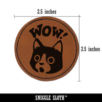 Wow Surprised Cat Teacher Student Round Iron-On Engraved Faux Leather Patch Applique - 2.5"