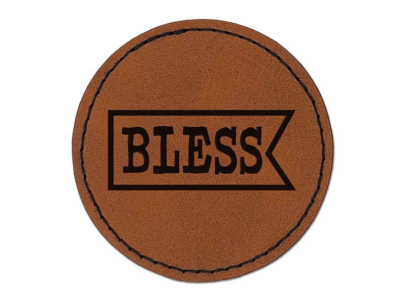 Bless in Flag Round Iron-On Engraved Faux Leather Patch Applique - 2.5"