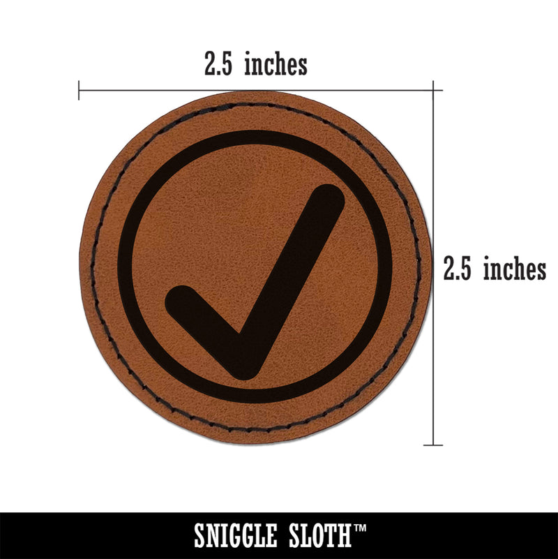 Check Mark in Circle Completed Round Iron-On Engraved Faux Leather Patch Applique - 2.5"