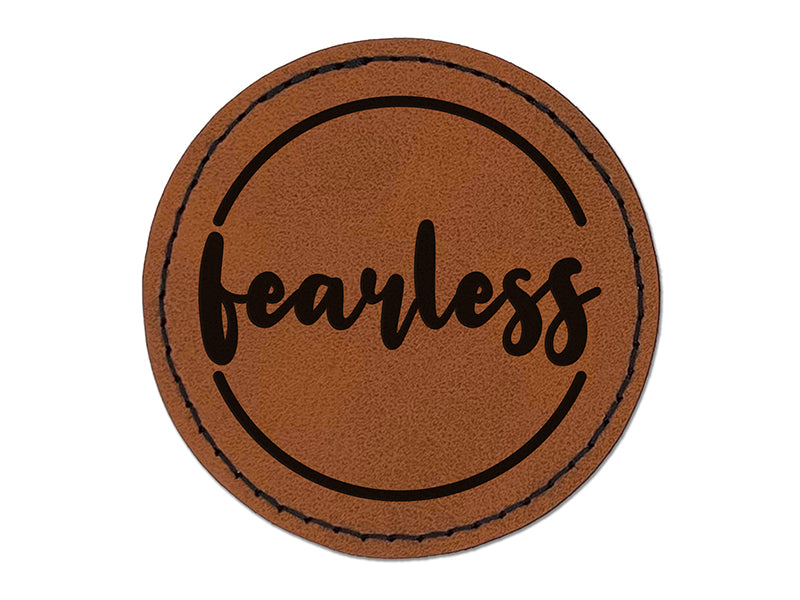 Fearless Cursive Text Round Iron-On Engraved Faux Leather Patch Applique - 2.5"