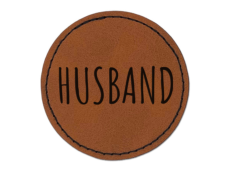 Husband Text Round Iron-On Engraved Faux Leather Patch Applique - 2.5"