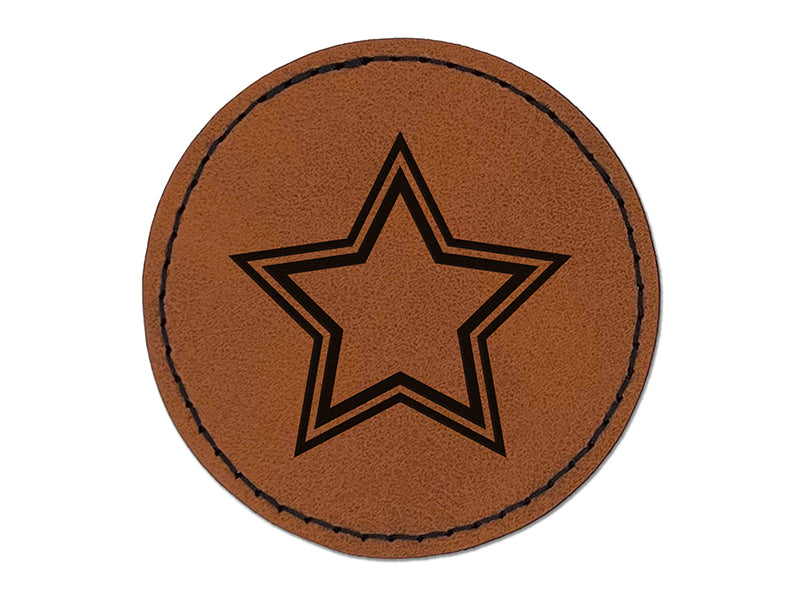 Star Inner Outline Round Iron-On Engraved Faux Leather Patch Applique - 2.5"