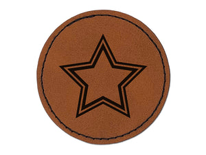 Star Inner Outline Round Iron-On Engraved Faux Leather Patch Applique - 2.5"