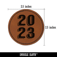 2023 Stacked Graduation Shadow Round Iron-On Engraved Faux Leather Patch Applique - 2.5"