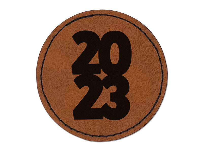 2023 Stacked Graduation Round Iron-On Engraved Faux Leather Patch Applique - 2.5"