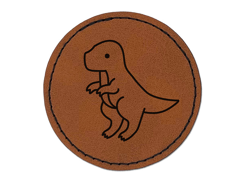 Baby Nursery T-Rex Dinosaur Round Iron-On Engraved Faux Leather Patch Applique - 2.5"