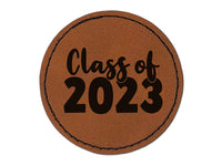 Class of 2023 Graduation Round Iron-On Engraved Faux Leather Patch Applique - 2.5"
