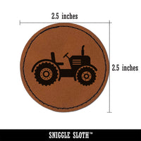 Farm Tractor Round Iron-On Engraved Faux Leather Patch Applique - 2.5"