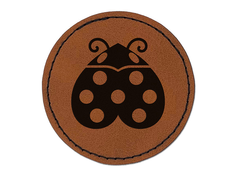 Love Bug Heart Shaped Ladybug Round Iron-On Engraved Faux Leather Patch Applique - 2.5"