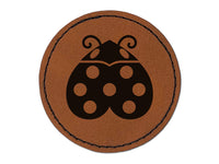 Love Bug Heart Shaped Ladybug Round Iron-On Engraved Faux Leather Patch Applique - 2.5"