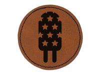 Patriotic Summer Popsicle Ice Cream July 4th Round Iron-On Engraved Faux Leather Patch Applique - 2.5"
