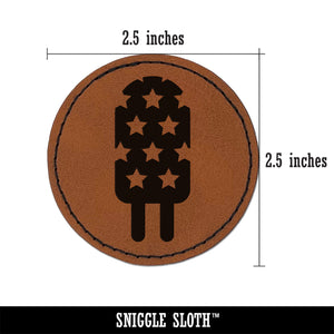 Patriotic Summer Popsicle Ice Cream July 4th Round Iron-On Engraved Faux Leather Patch Applique - 2.5"