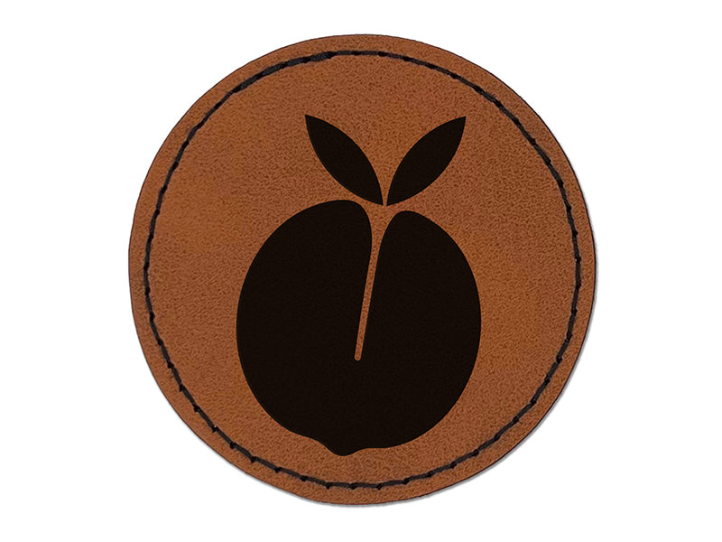 Peach Silhouette Fruit Round Iron-On Engraved Faux Leather Patch Applique - 2.5"