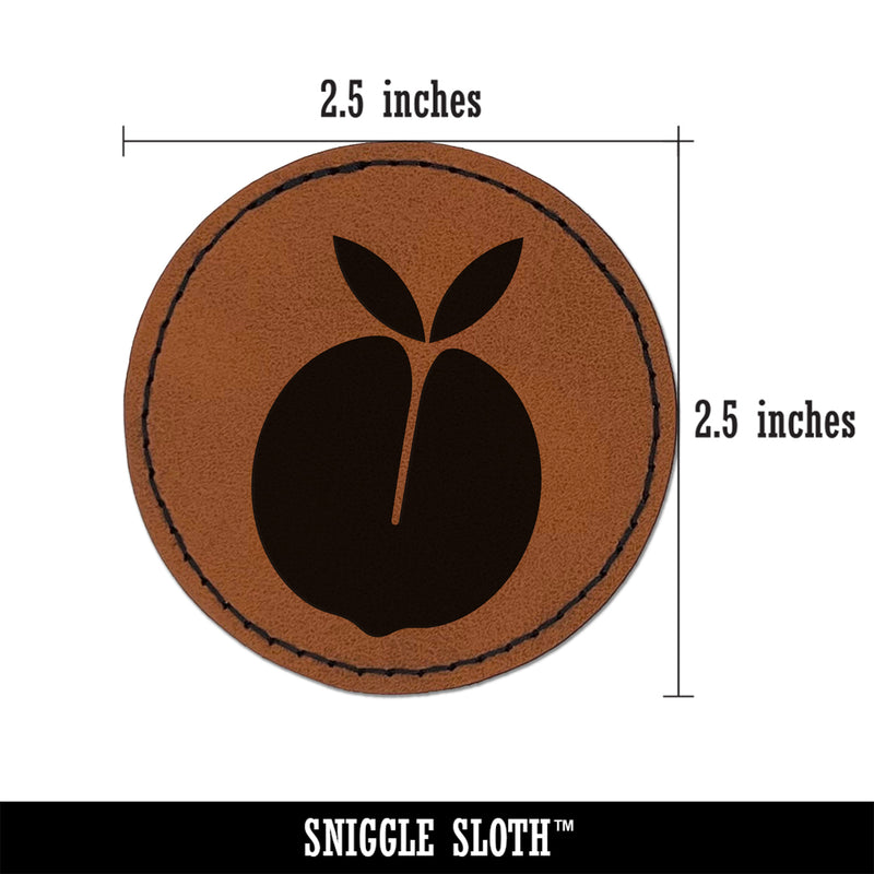 Peach Silhouette Fruit Round Iron-On Engraved Faux Leather Patch Applique - 2.5"