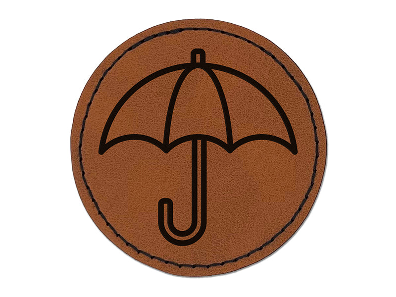 Rainy Day Umbrella Icon Round Iron-On Engraved Faux Leather Patch Applique - 2.5"