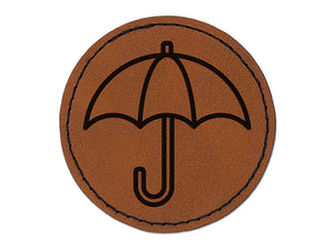 Rainy Day Umbrella Icon Round Iron-On Engraved Faux Leather Patch Applique - 2.5"