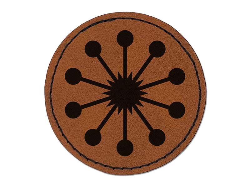 Sakura Cherry Blossom Pistil Center Round Iron-On Engraved Faux Leather Patch Applique - 2.5"