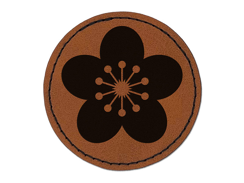 Sakura Cherry Blossom Solid Round Iron-On Engraved Faux Leather Patch Applique - 2.5"