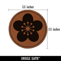 Sakura Cherry Blossom Solid Round Iron-On Engraved Faux Leather Patch Applique - 2.5"