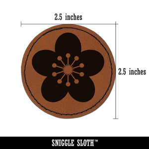 Sakura Cherry Blossom Solid Round Iron-On Engraved Faux Leather Patch Applique - 2.5"