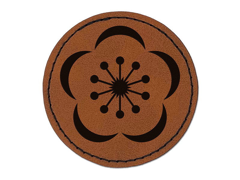 Sakura Cherry Blossom Round Iron-On Engraved Faux Leather Patch Applique - 2.5"