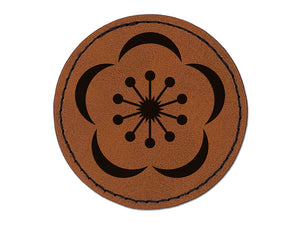 Sakura Cherry Blossom Round Iron-On Engraved Faux Leather Patch Applique - 2.5"