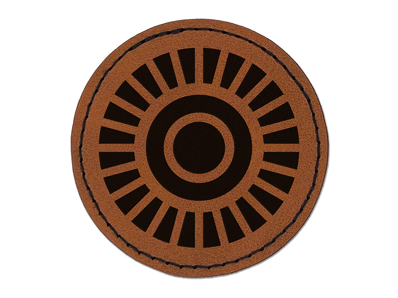 Scandinavian Abstract Sunflower Round Iron-On Engraved Faux Leather Patch Applique - 2.5"