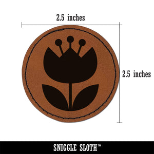 Scandinavian Bulbous Tulip Round Iron-On Engraved Faux Leather Patch Applique - 2.5"