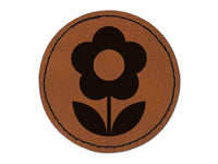 Scandinavian Daisy Simple Flower Round Iron-On Engraved Faux Leather Patch Applique - 2.5"