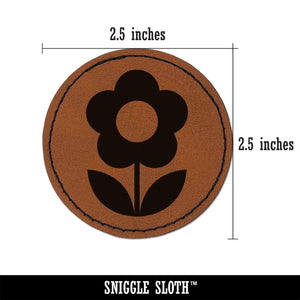 Scandinavian Daisy Simple Flower Round Iron-On Engraved Faux Leather Patch Applique - 2.5"