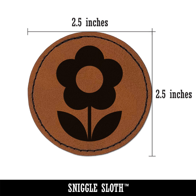 Scandinavian Daisy Simple Flower Round Iron-On Engraved Faux Leather Patch Applique - 2.5"