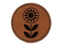 Scandinavian Sunflower Round Iron-On Engraved Faux Leather Patch Applique - 2.5"