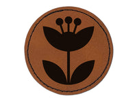 Scandinavian Tulip Round Iron-On Engraved Faux Leather Patch Applique - 2.5"