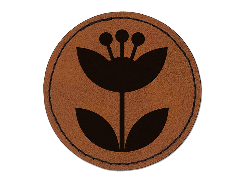 Scandinavian Tulip Round Iron-On Engraved Faux Leather Patch Applique - 2.5"