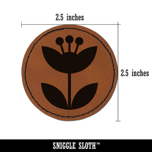 Scandinavian Tulip Round Iron-On Engraved Faux Leather Patch Applique - 2.5"