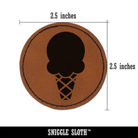 Single Scoop Ice Cream Cone Round Iron-On Engraved Faux Leather Patch Applique - 2.5"