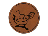 Winter Cardinal on Branch Round Iron-On Engraved Faux Leather Patch Applique - 2.5"