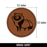 Alert Tanuki Japanese Raccoon Dog Round Iron-On Engraved Faux Leather Patch Applique - 2.5"