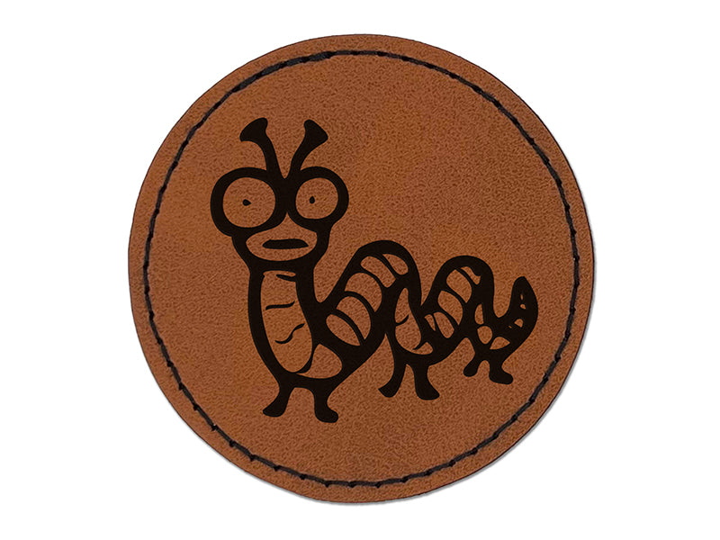 Creepy Weird Worm Caterpillar Round Iron-On Engraved Faux Leather Patch Applique - 2.5"