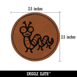 Creepy Weird Worm Caterpillar Round Iron-On Engraved Faux Leather Patch Applique - 2.5"