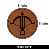 Crossbow Archer Ranged Weapon Round Iron-On Engraved Faux Leather Patch Applique - 2.5"
