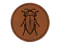 Jewel Beetle Insect Bug Round Iron-On Engraved Faux Leather Patch Applique - 2.5"