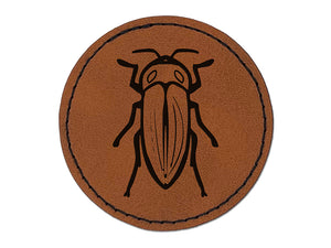 Jewel Beetle Insect Bug Round Iron-On Engraved Faux Leather Patch Applique - 2.5"