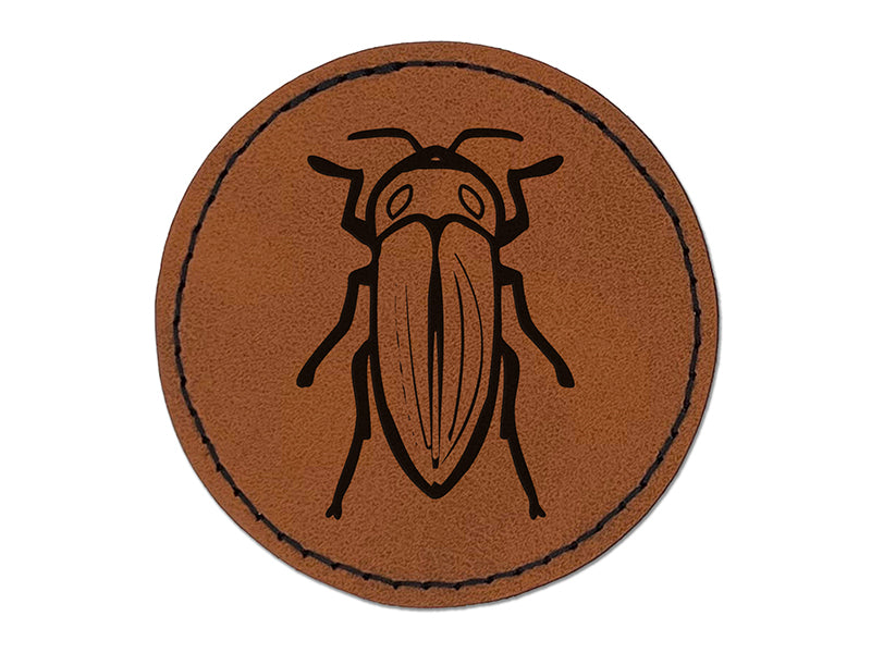 Jewel Beetle Insect Bug Round Iron-On Engraved Faux Leather Patch Applique - 2.5"