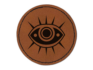 Nazar Evil Eye Hamsa Curse Protection Round Iron-On Engraved Faux Leather Patch Applique - 2.5"