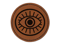 Ominous Eye with Eyelashes in Circle Round Iron-On Engraved Faux Leather Patch Applique - 2.5"
