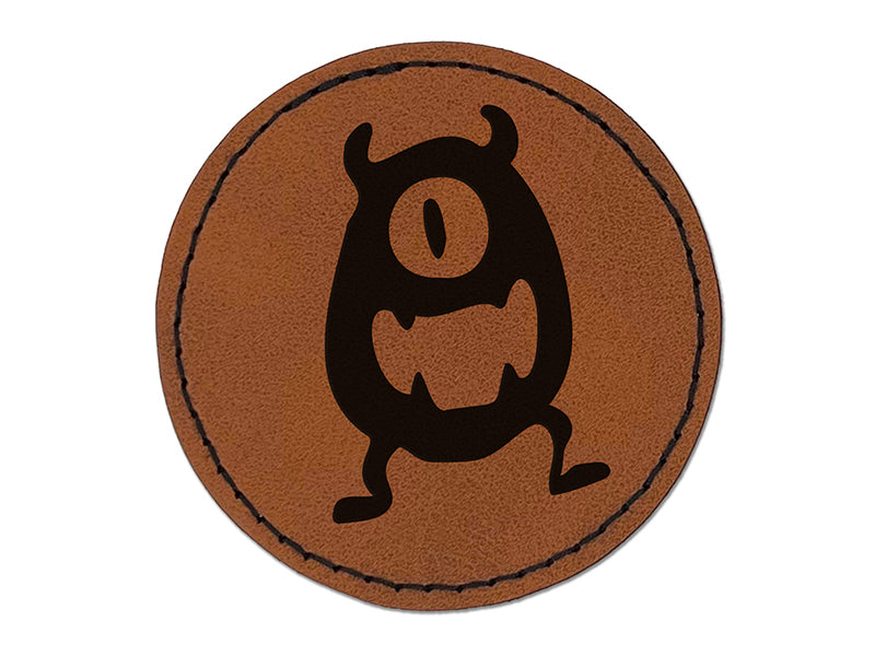 One Eyed Monster Creature Round Iron-On Engraved Faux Leather Patch Applique - 2.5"