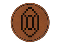 Pixel Gem Diamond Emerald Rupee RPG Game Round Iron-On Engraved Faux Leather Patch Applique - 2.5"